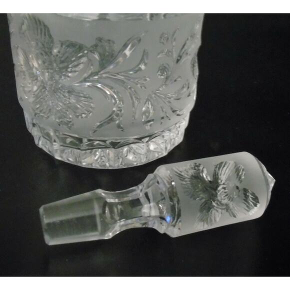 VTG Cut Glass DECANTER w/ STOPPER Orchid Flower Designs 15" Wine Liquor Bottle! - Picture 3 of 4
